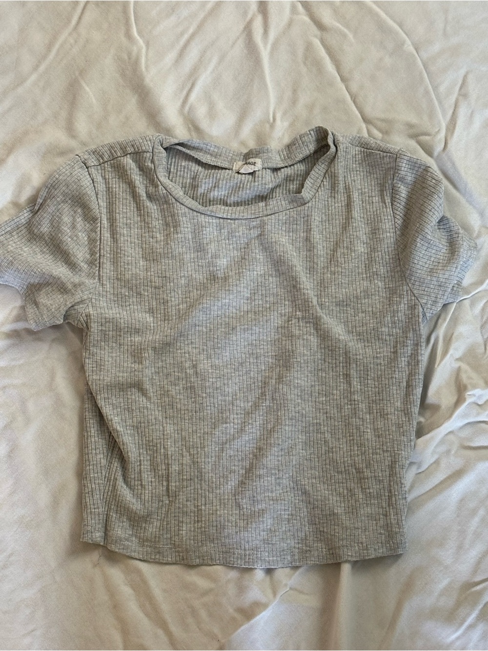 Garage Light Gray Ribbed Crewneck Crop Tee